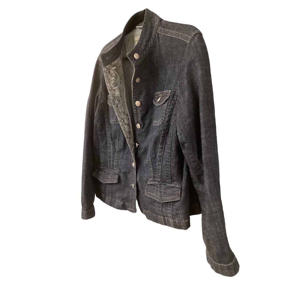 Chico's Platinum Blue Jean Jacket with Lace in Size 2, Preloved - Picture 2 of 6